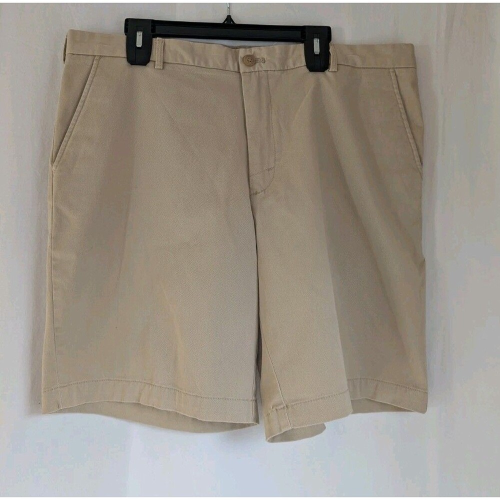 IZOD Men's Beige  Cotton Chino Shorts Men's 38 Flat Front Pockets